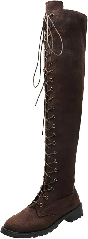Cathalem Over the Knee Boots for Women Platform Thigh High Boots Chunky Heel Knee High Boots Round Toe Stretch Boots