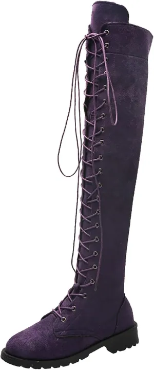 Cathalem Over the Knee Boots for Women Platform Thigh High Boots Chunky Heel Knee High Boots Round Toe Stretch Boots