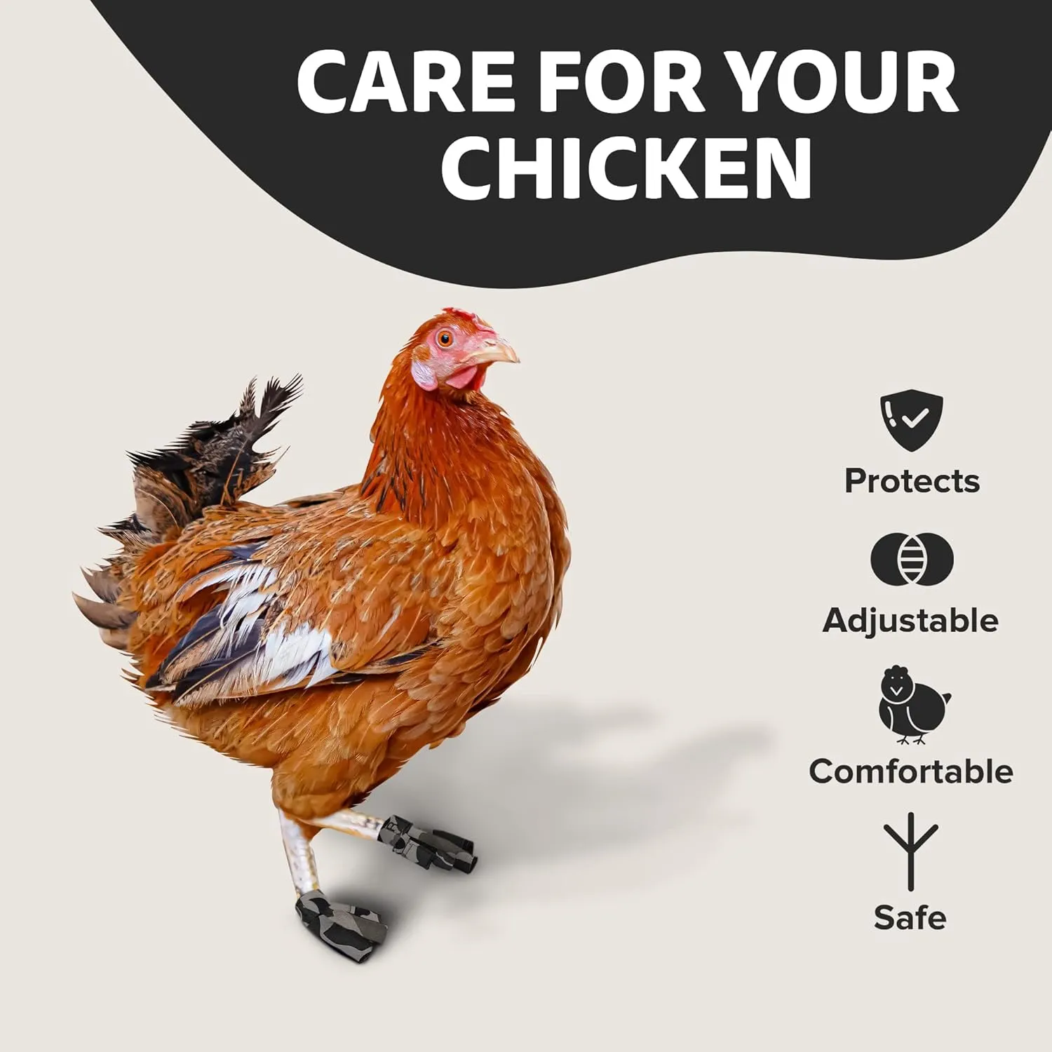 Chicken Shoes for Injured Feet – Protective Neoprene Footwear for Chicken, Open-Toe Design for Bumblefoot Relief, Made in USA - Standard, 3" Max. Inside Width, Gray Camouflage