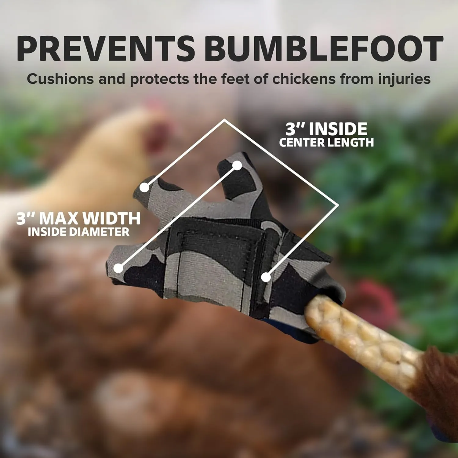 Chicken Shoes for Injured Feet – Protective Neoprene Footwear for Chicken, Open-Toe Design for Bumblefoot Relief, Made in USA - Standard, 3" Max. Inside Width, Gray Camouflage
