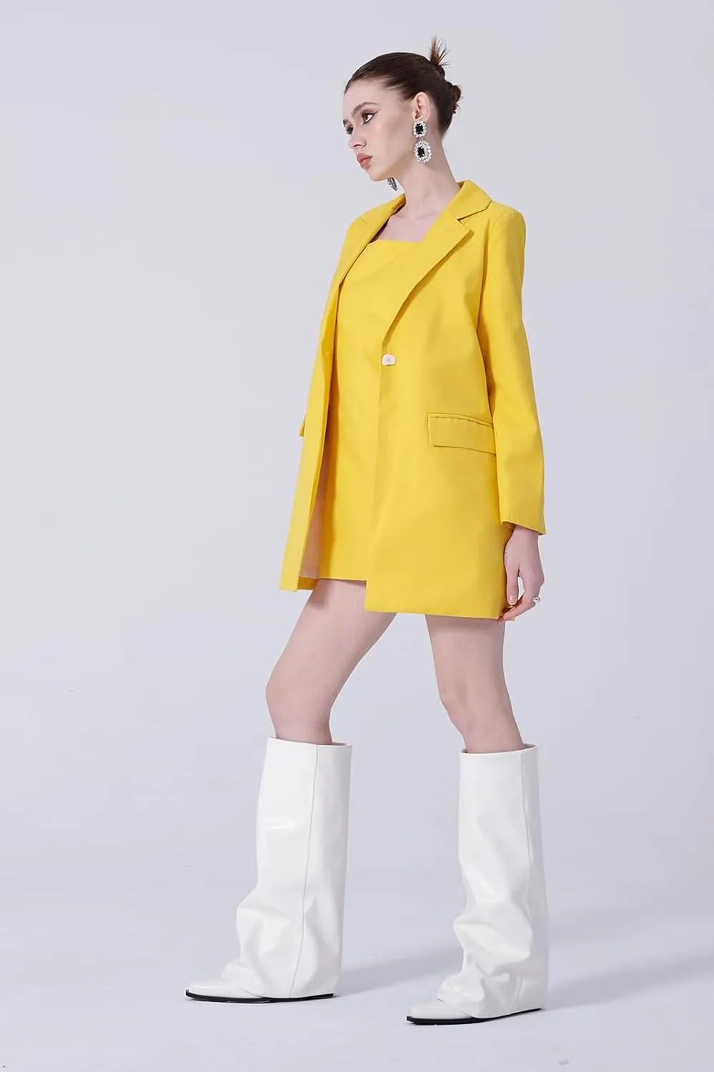 Chunky Knee High Fold Over Boots for Women with Zipper Pointed Toe