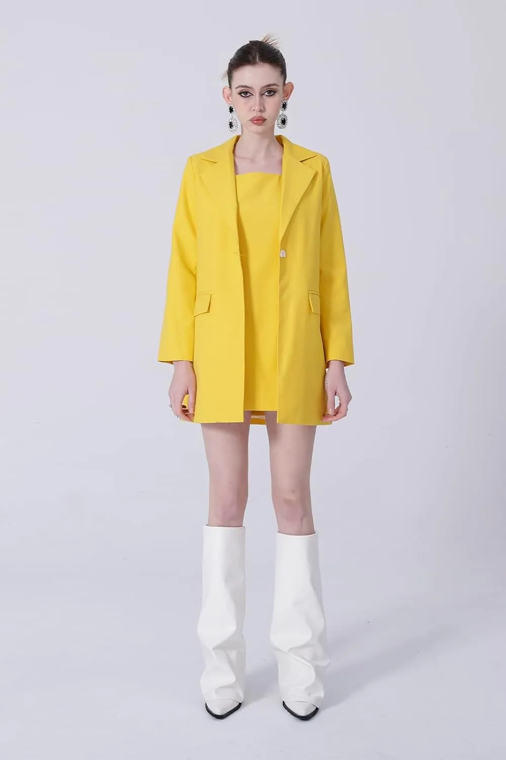 Chunky Knee High Fold Over Boots for Women with Zipper Pointed Toe