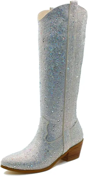 CIERWS Women's Embroidered Western Cowboy Boots Cowgirl Boots Knee High Medium Heel Chunky Heel Classic Retro Boots
