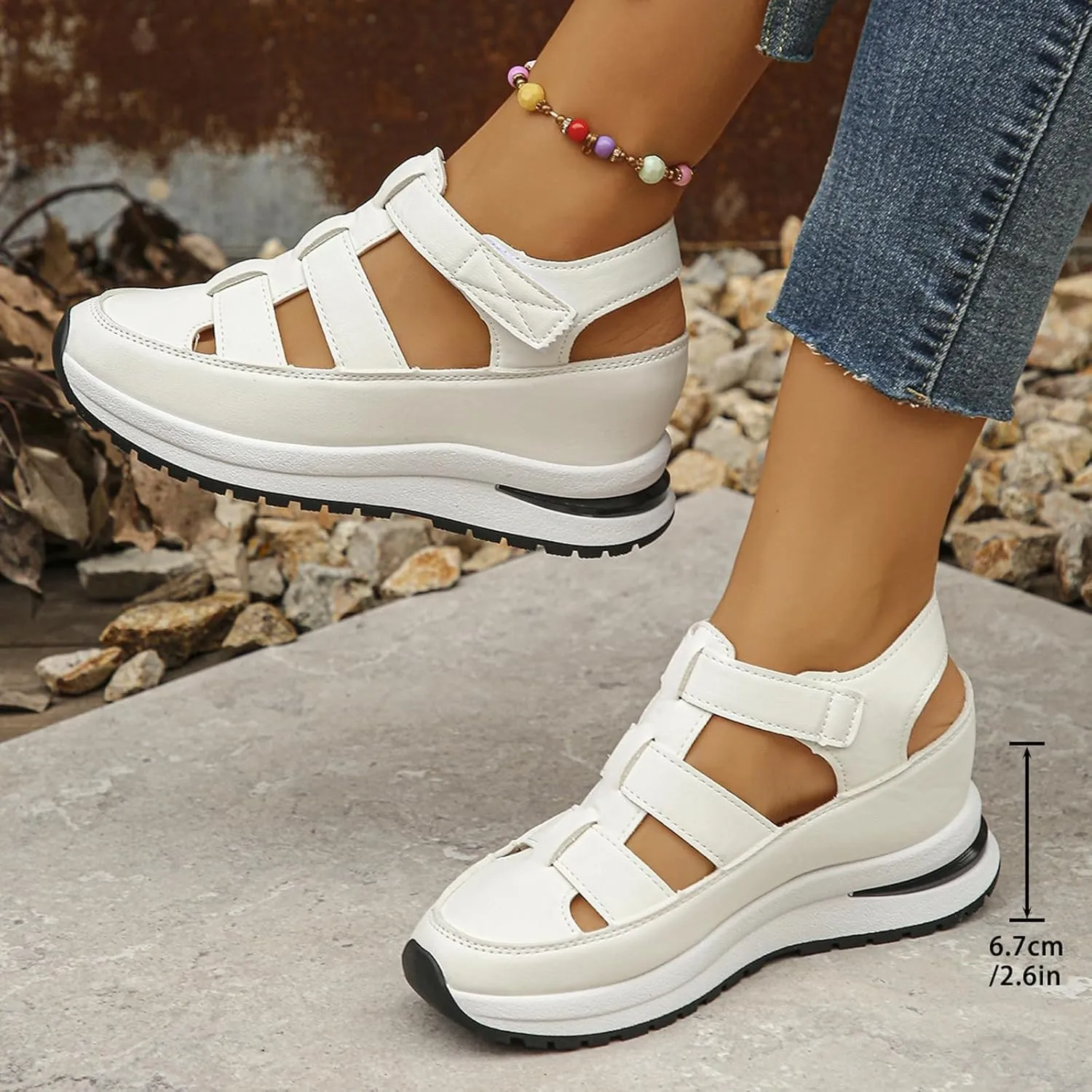 Closed Toe Platform Sandals,Bootara Women's Plus Size Hollow-Out Casual Sandals,Closed Toe Platform Height-Boosting Sandals