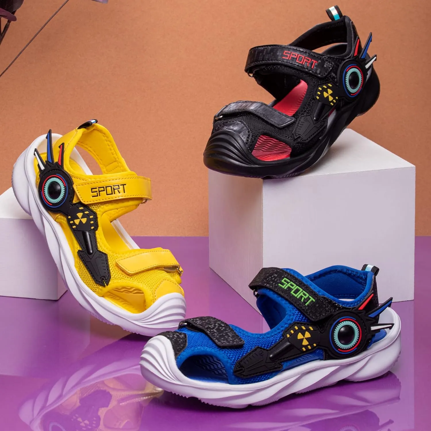 Closed Toe Sandals for Boys and Girls for Active Play and Activities; Adjustable Hook and Loop Straps, Breathable Mesh Upper, Comfortable and Thick Non-Slip Sole; Boys Sandals for Beach, Pool, Bikes, Walking