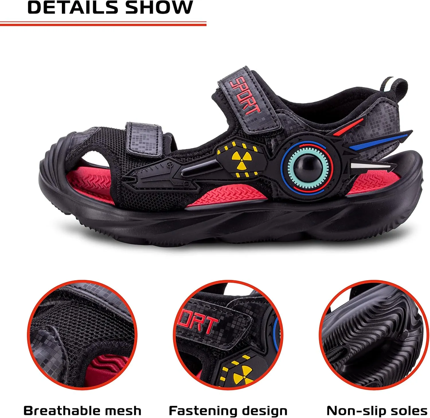 Closed Toe Sandals for Boys and Girls for Active Play and Activities; Adjustable Hook and Loop Straps, Breathable Mesh Upper, Comfortable and Thick Non-Slip Sole; Boys Sandals for Beach, Pool, Bikes, Walking