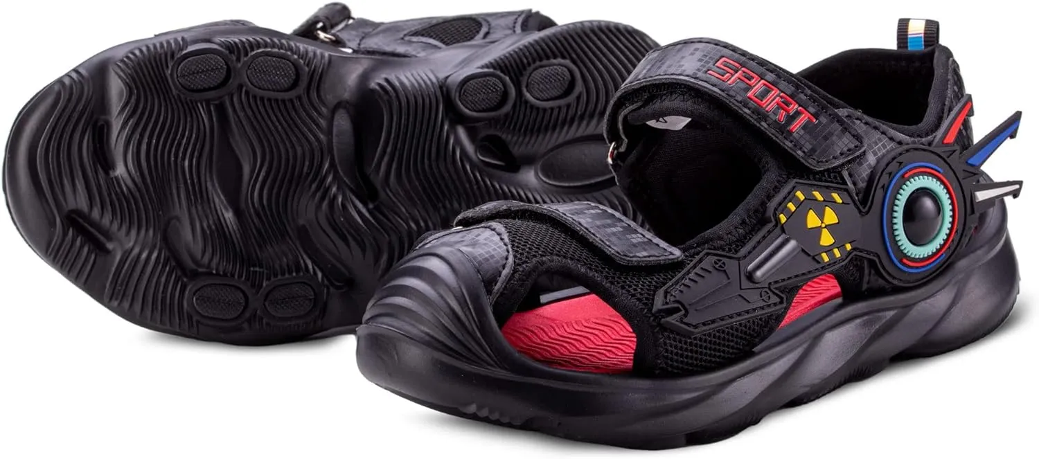Closed Toe Sandals for Boys and Girls for Active Play and Activities; Adjustable Hook and Loop Straps, Breathable Mesh Upper, Comfortable and Thick Non-Slip Sole; Boys Sandals for Beach, Pool, Bikes, Walking