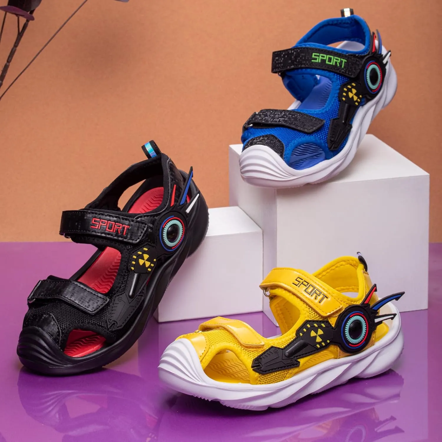Closed Toe Sandals for Boys and Girls for Active Play and Activities; Adjustable Hook and Loop Straps, Breathable Mesh Upper, Comfortable and Thick Non-Slip Sole; Boys Sandals for Beach, Pool, Bikes, Walking