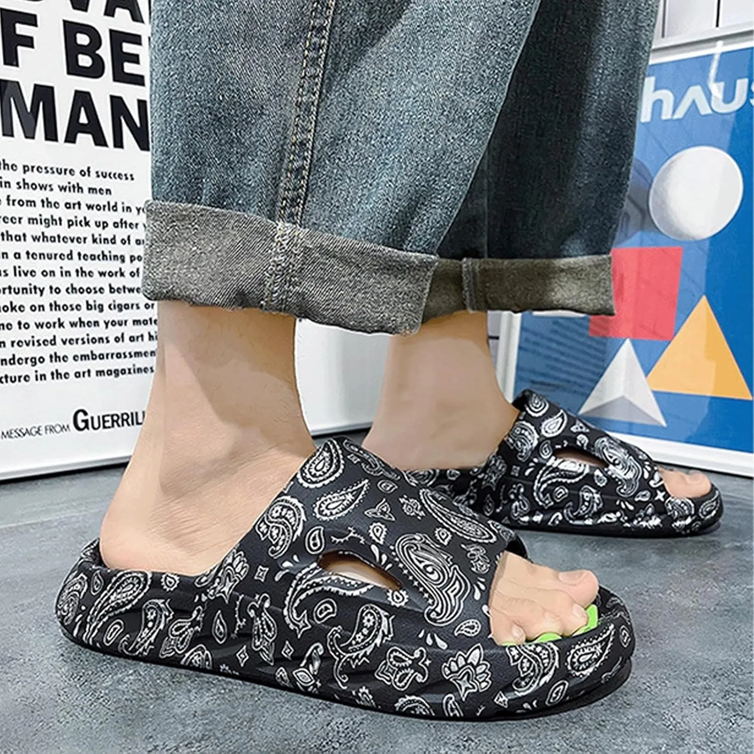 Cloud Slides for Women Men Cool Pillow Slippers Non-Slip Shower Bath Platform Foam Sandals for Indoor Outdoor House Pool