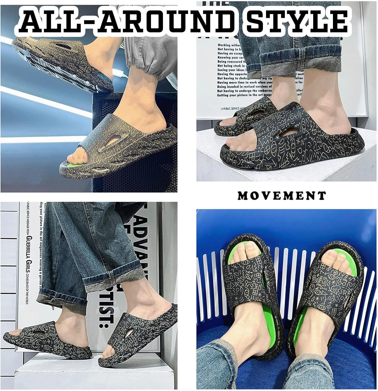 Cloud Slides for Women Men Cool Pillow Slippers Non-Slip Shower Bath Platform Foam Sandals for Indoor Outdoor House Pool