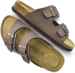 CLOUDAIR Joyce Sandals, Women’s Arch Support Slides, Suede Vegan Leather, Two Adjustable Buckle Straps, Cork Footbed