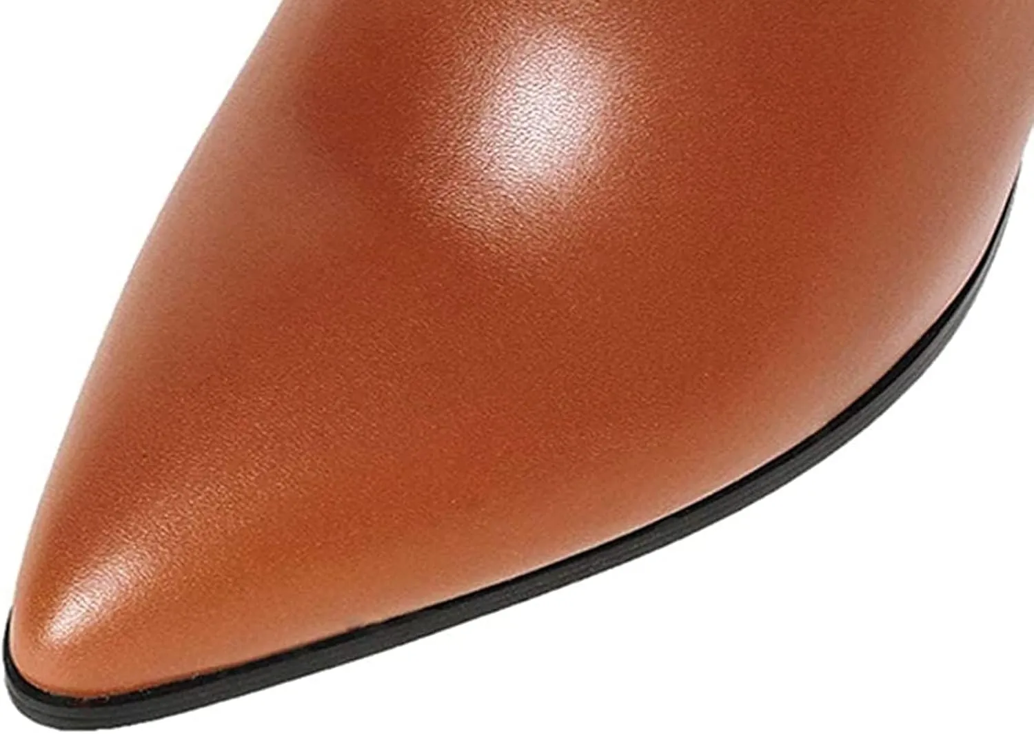 COLETER Women's Leather Knee High Boots Pointy Toe Side-Zip High Heels Dress Boots
