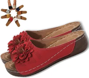 Comfortable Non-Slip Solid Color Open-Toe Wedge Sandals for Women, Casual Slip Arch Support Orthopedic Slides