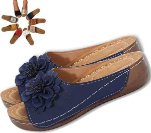 Comfortable Non-Slip Solid Color Open-Toe Wedge Sandals for Women, Casual Slip Arch Support Orthopedic Slides