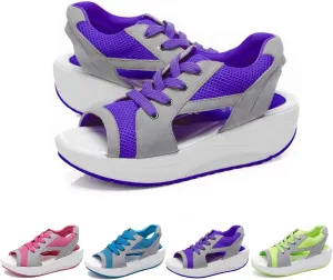 Contrast Paneled Cutout Lace-Up Muffin Sandals, Women Causal Toe Platform Sandals for Indoor and Outdoor