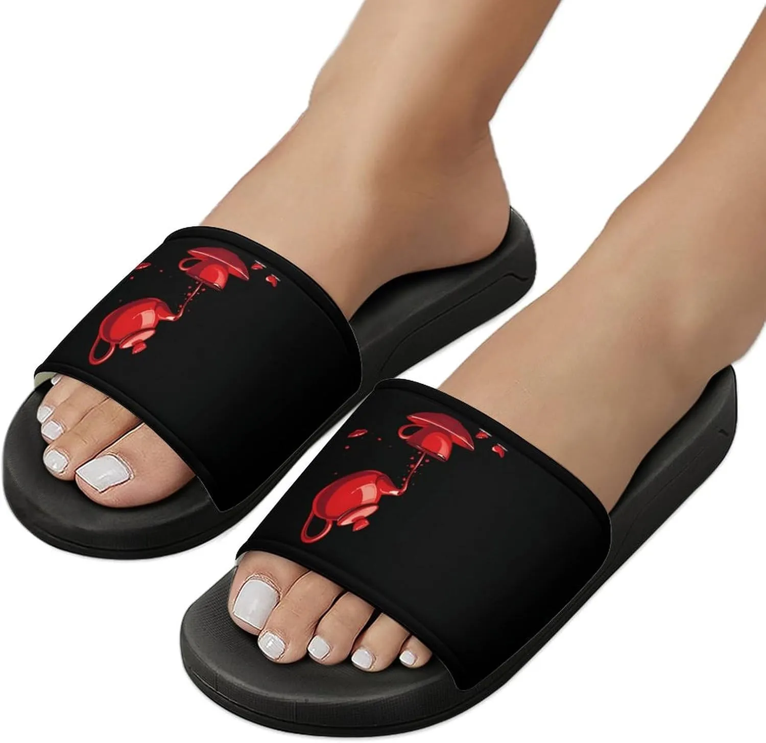Cool Teapot And Cup Tea Home Slippers Non-Slip PVC Shower Slippers Open Toe Sandals for Men Women