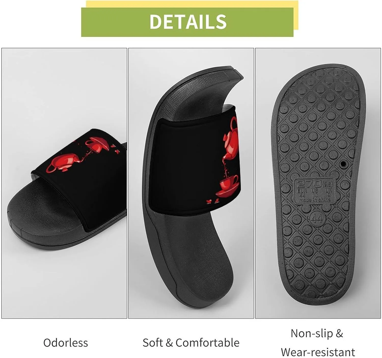 Cool Teapot And Cup Tea Home Slippers Non-Slip PVC Shower Slippers Open Toe Sandals for Men Women
