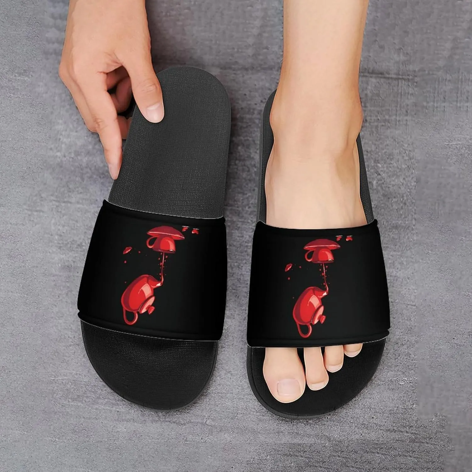 Cool Teapot And Cup Tea Home Slippers Non-Slip PVC Shower Slippers Open Toe Sandals for Men Women