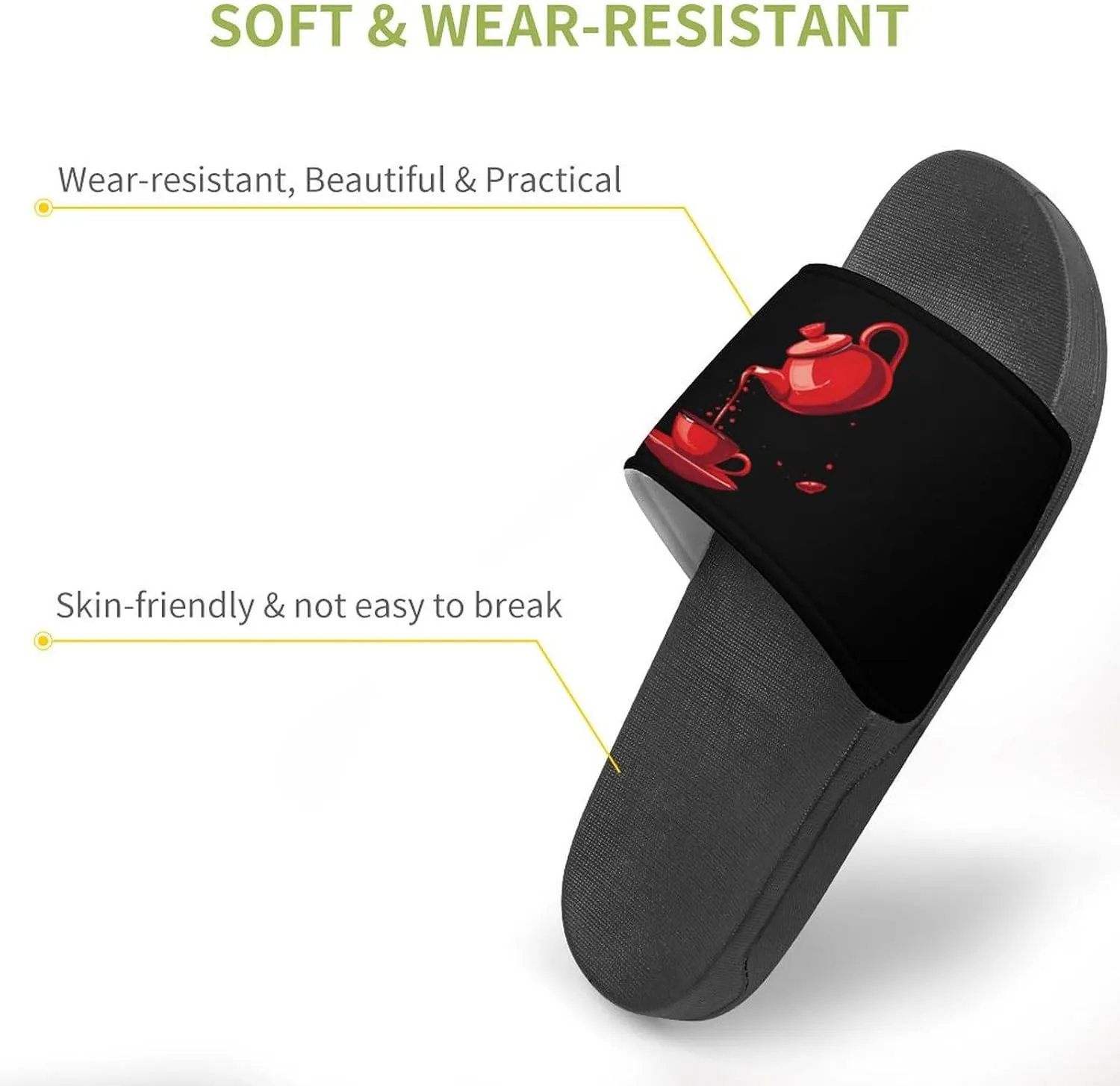 Cool Teapot And Cup Tea Home Slippers Non-Slip PVC Shower Slippers Open Toe Sandals for Men Women