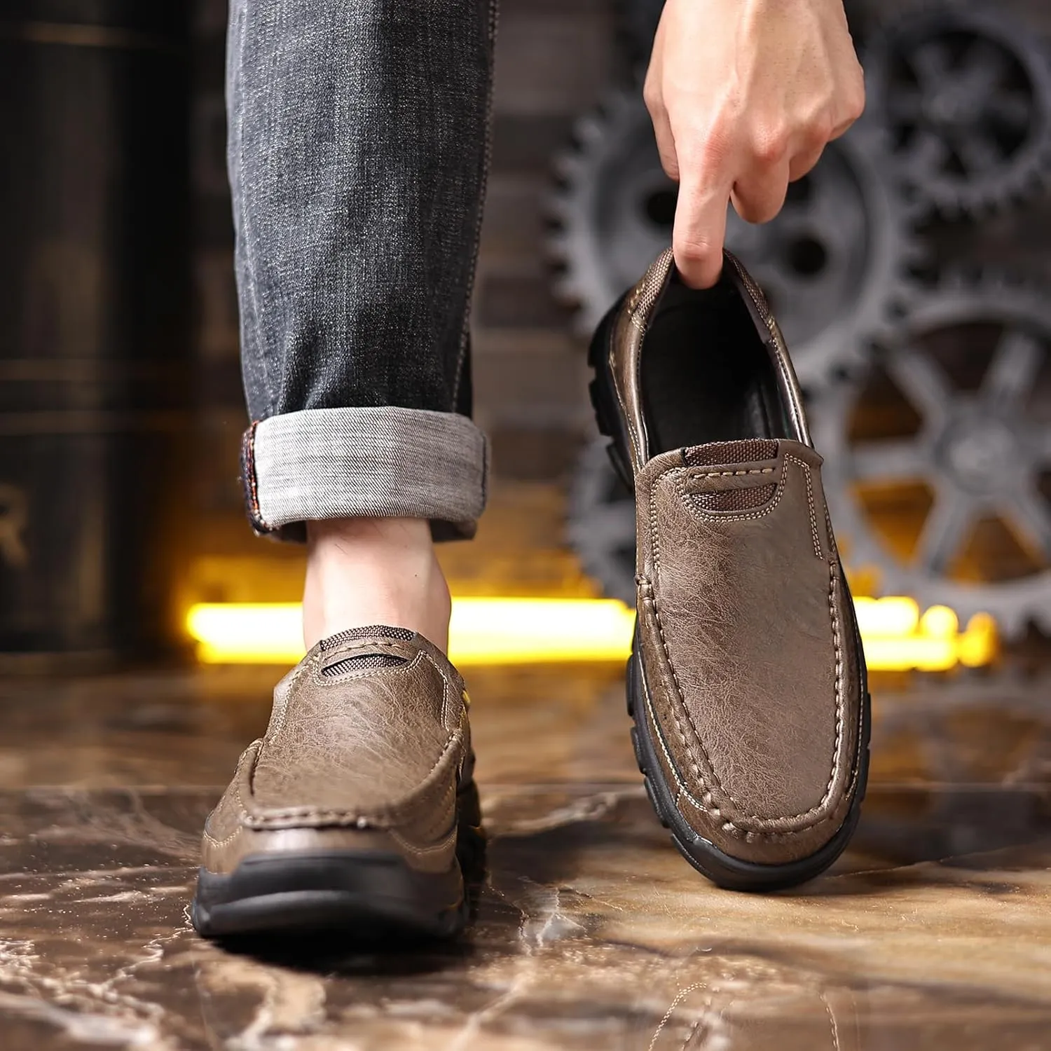 Coramtty Mens Classic Walking Sneakers Slip on Loafers Casual Shoes Comfort Breathable Dress Flats for Driving Business Office Outdoor