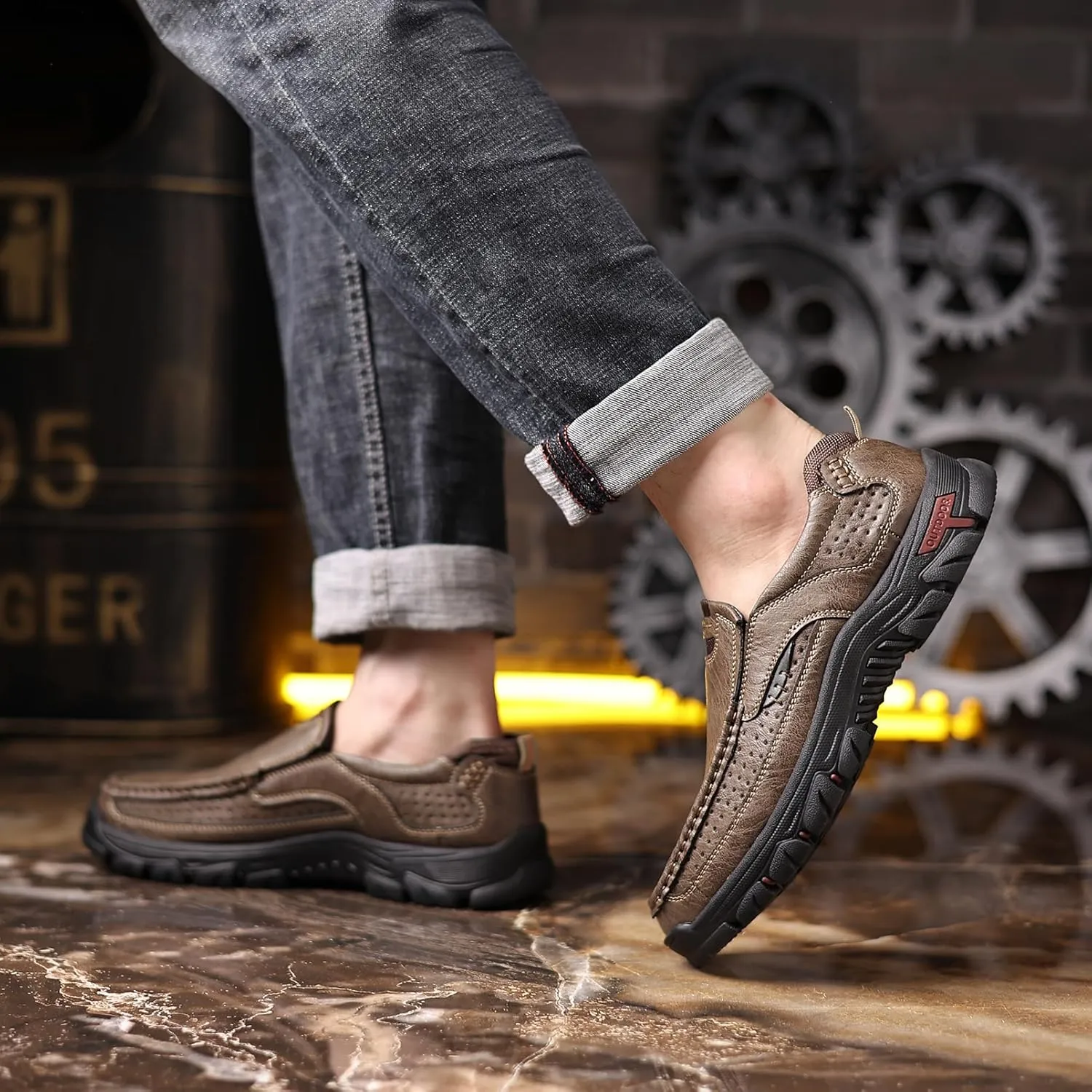 Coramtty Mens Classic Walking Sneakers Slip on Loafers Casual Shoes Comfort Breathable Dress Flats for Driving Business Office Outdoor