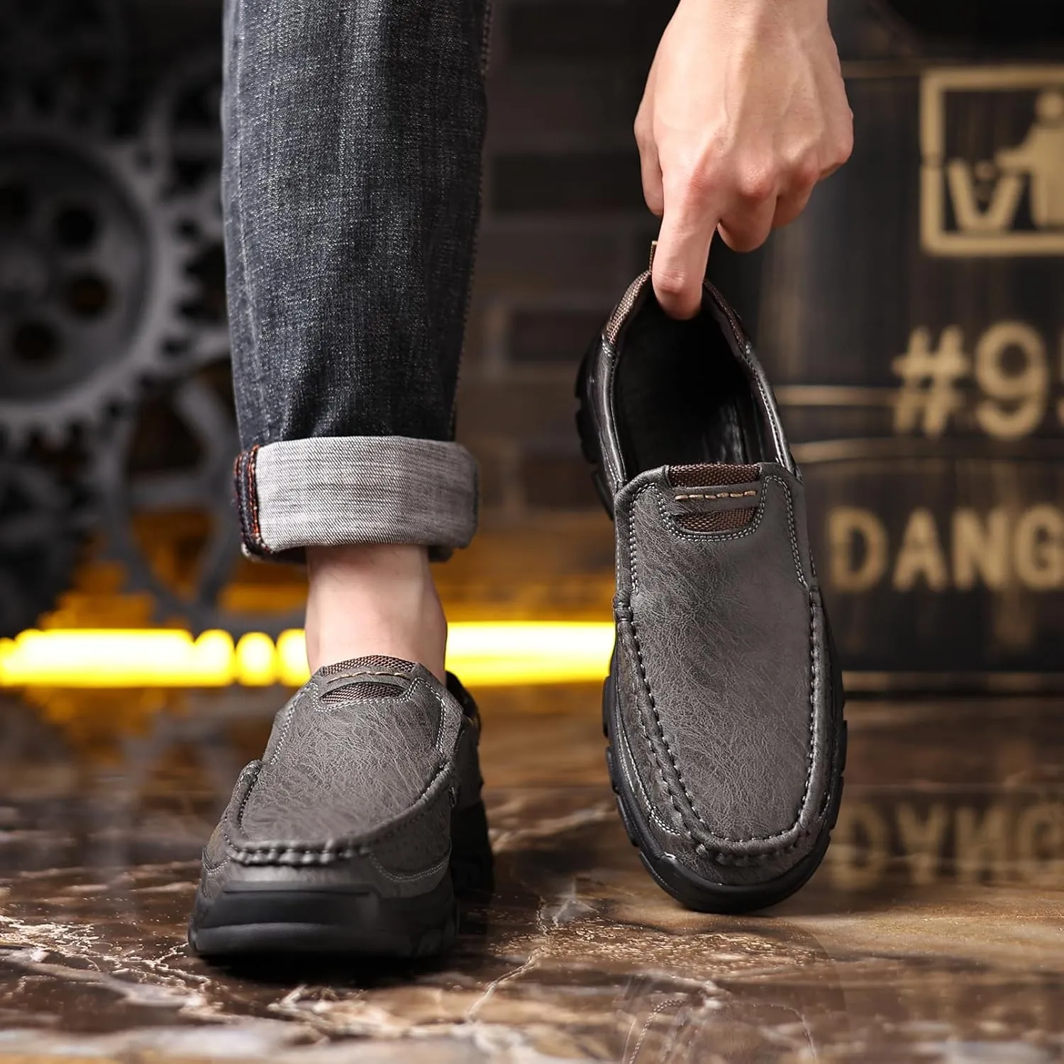 Coramtty Mens Classic Walking Sneakers Slip on Loafers Casual Shoes Comfort Breathable Dress Flats for Driving Business Office Outdoor