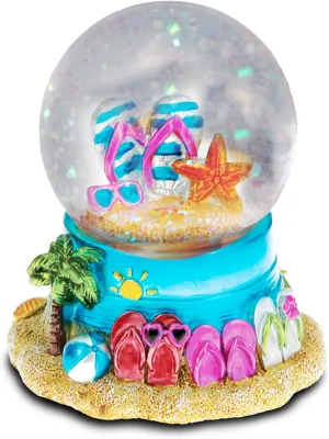 CoTa Global Cool Summer Beach Sandals Snow Globe - Water Globe Figurine with Sparkling Glitter, Collectible Novelty Ornament for Home Decor, for Birthdays, Holiday and Valentine's - 65mm
