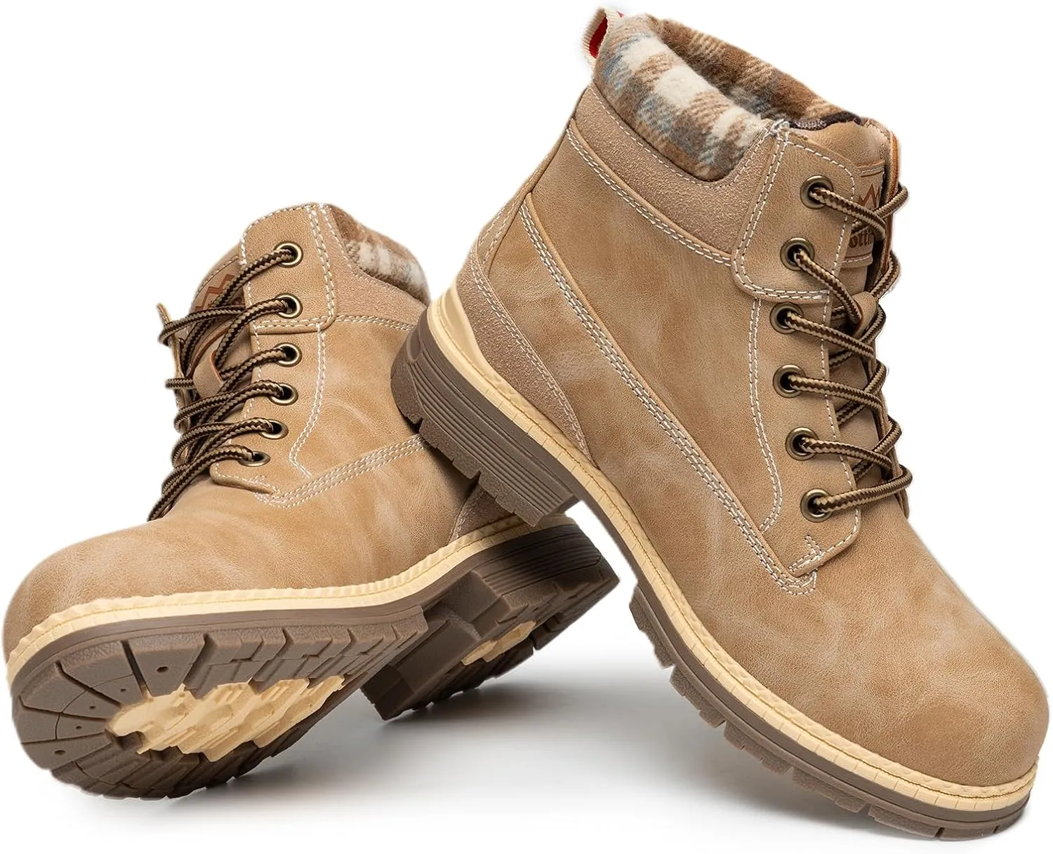 COTTIMO Snow Hiking Winter Boots for Women - Casual Brown Combat Work Boot - Non-slip Fur-Lined Ankle Boots - Fashion Boots Waterproof Leather Shoes
