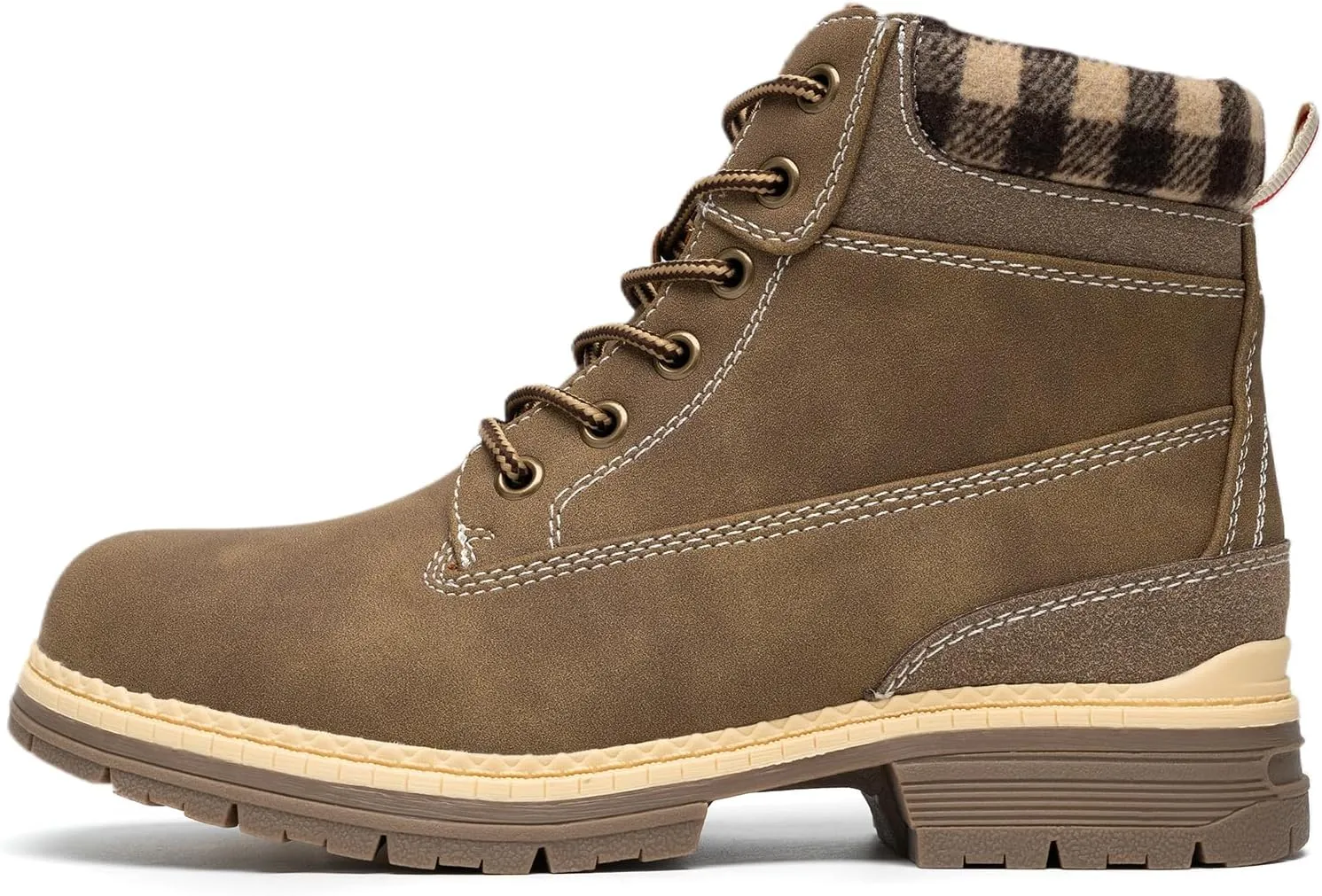 COTTIMO Snow Hiking Winter Boots for Women - Casual Brown Combat Work Boot - Non-slip Fur-Lined Ankle Boots - Fashion Boots Waterproof Leather Shoes