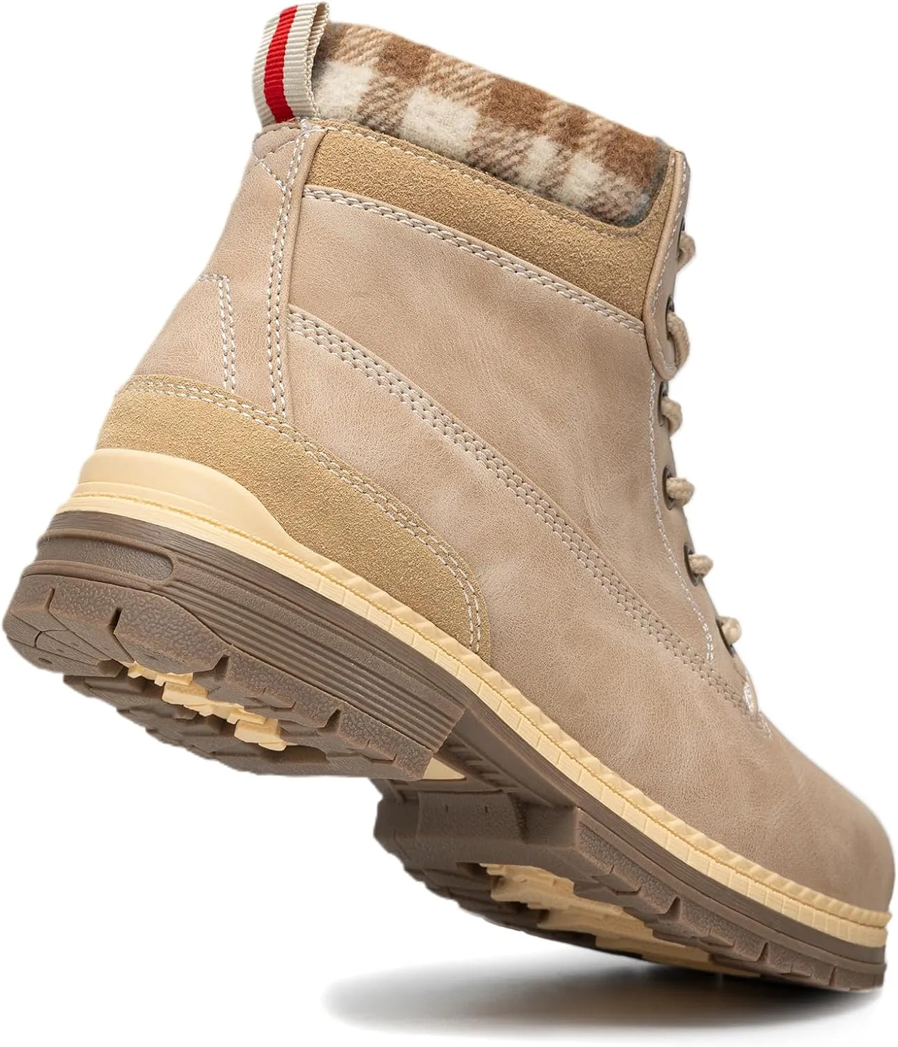 COTTIMO Snow Hiking Winter Boots for Women - Casual Brown Combat Work Boot - Non-slip Fur-Lined Ankle Boots - Fashion Boots Waterproof Leather Shoes