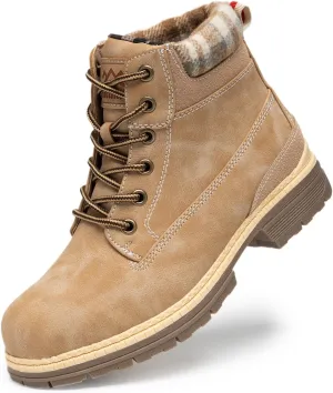 COTTIMO Snow Hiking Winter Boots for Women - Casual Brown Combat Work Boot - Non-slip Fur-Lined Ankle Boots - Fashion Boots Waterproof Leather Shoes