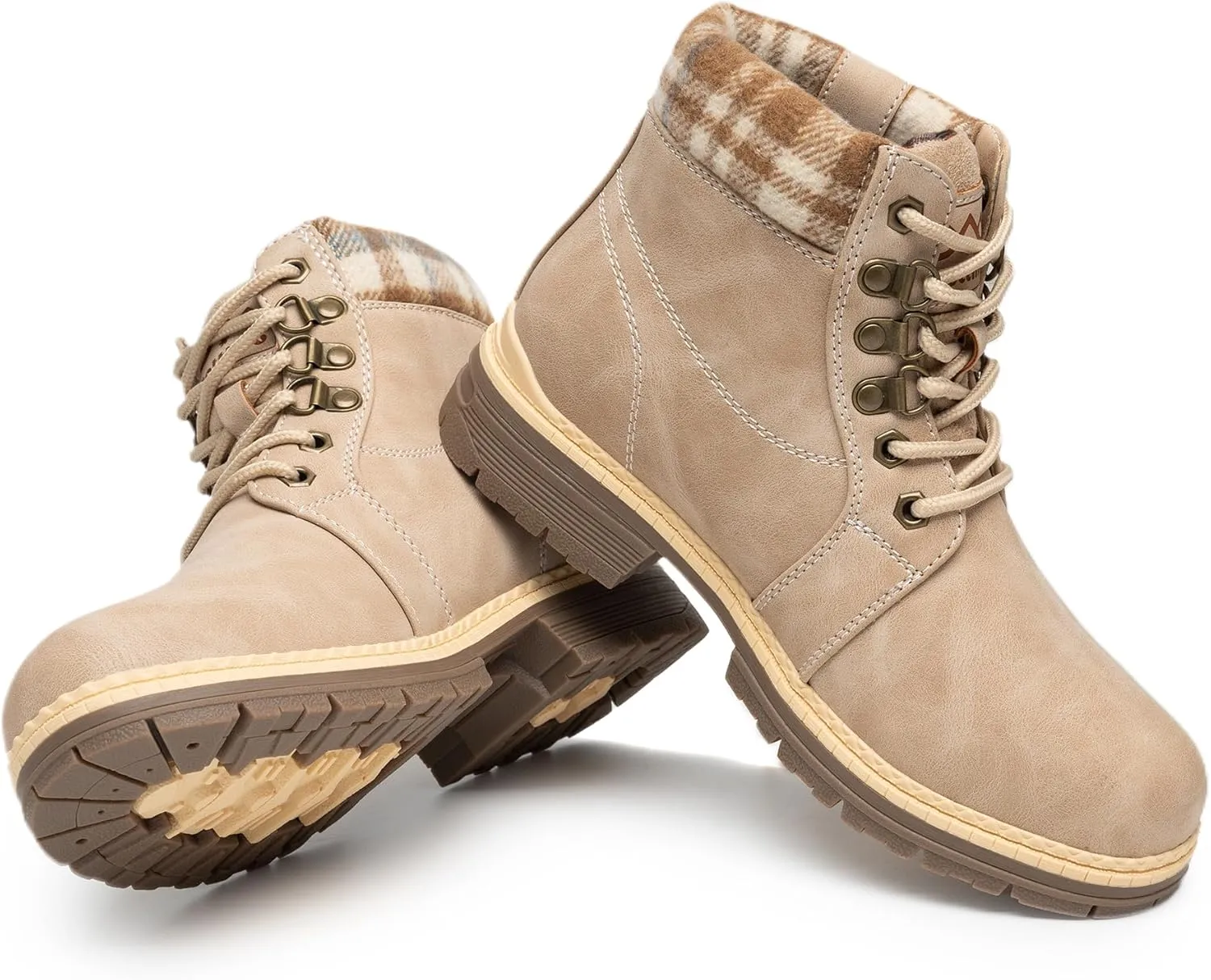 COTTIMO Snow Hiking Winter Boots for Women - Casual Brown Combat Work Boot - Non-slip Fur-Lined Ankle Boots - Fashion Boots Waterproof Leather Shoes