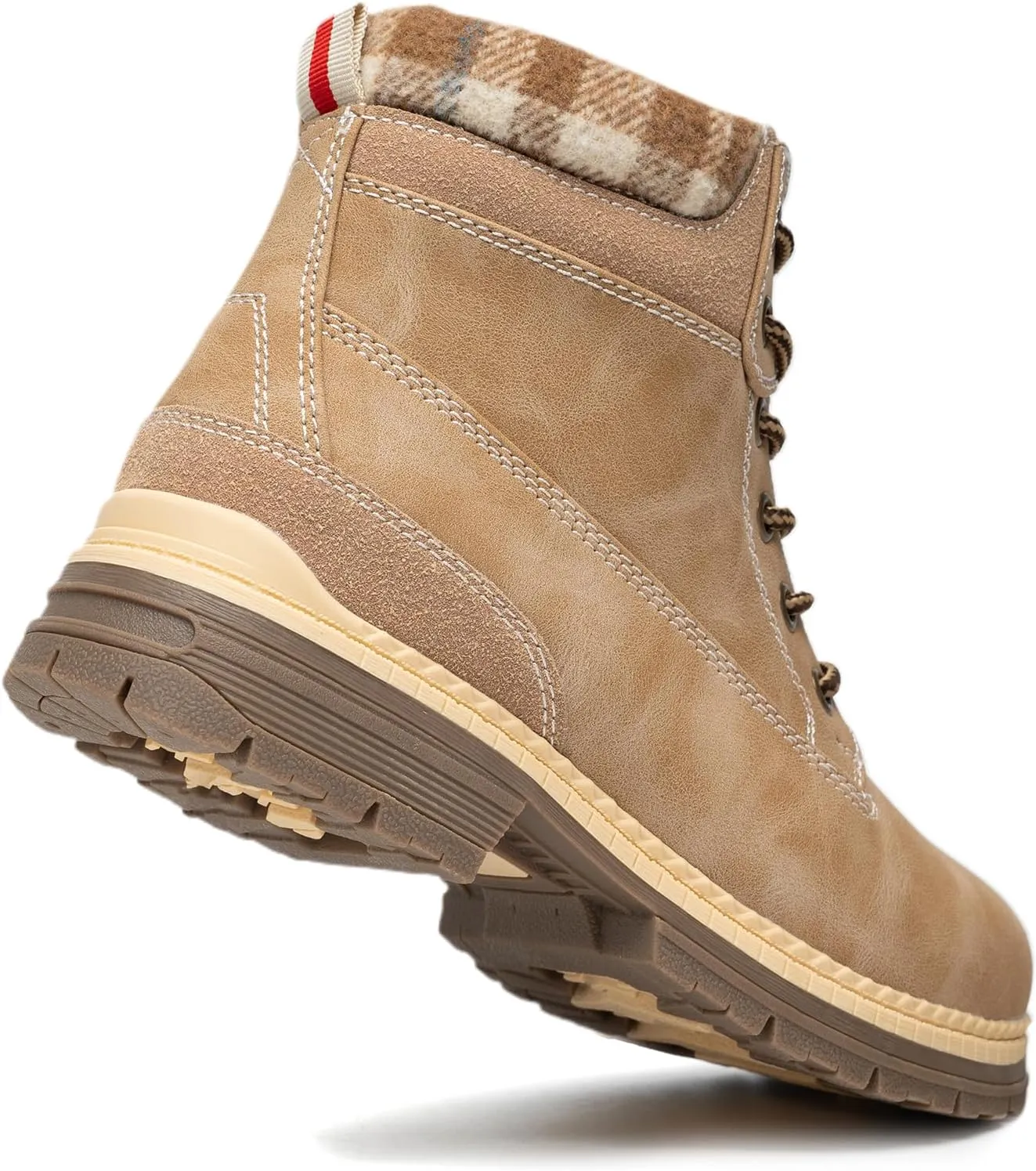 COTTIMO Snow Hiking Winter Boots for Women - Casual Brown Combat Work Boot - Non-slip Fur-Lined Ankle Boots - Fashion Boots Waterproof Leather Shoes