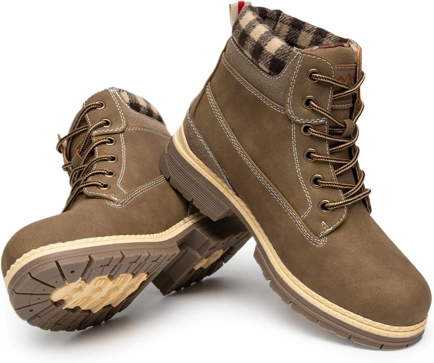 COTTIMO Snow Hiking Winter Boots for Women - Casual Brown Combat Work Boot - Non-slip Fur-Lined Ankle Boots - Fashion Boots Waterproof Leather Shoes