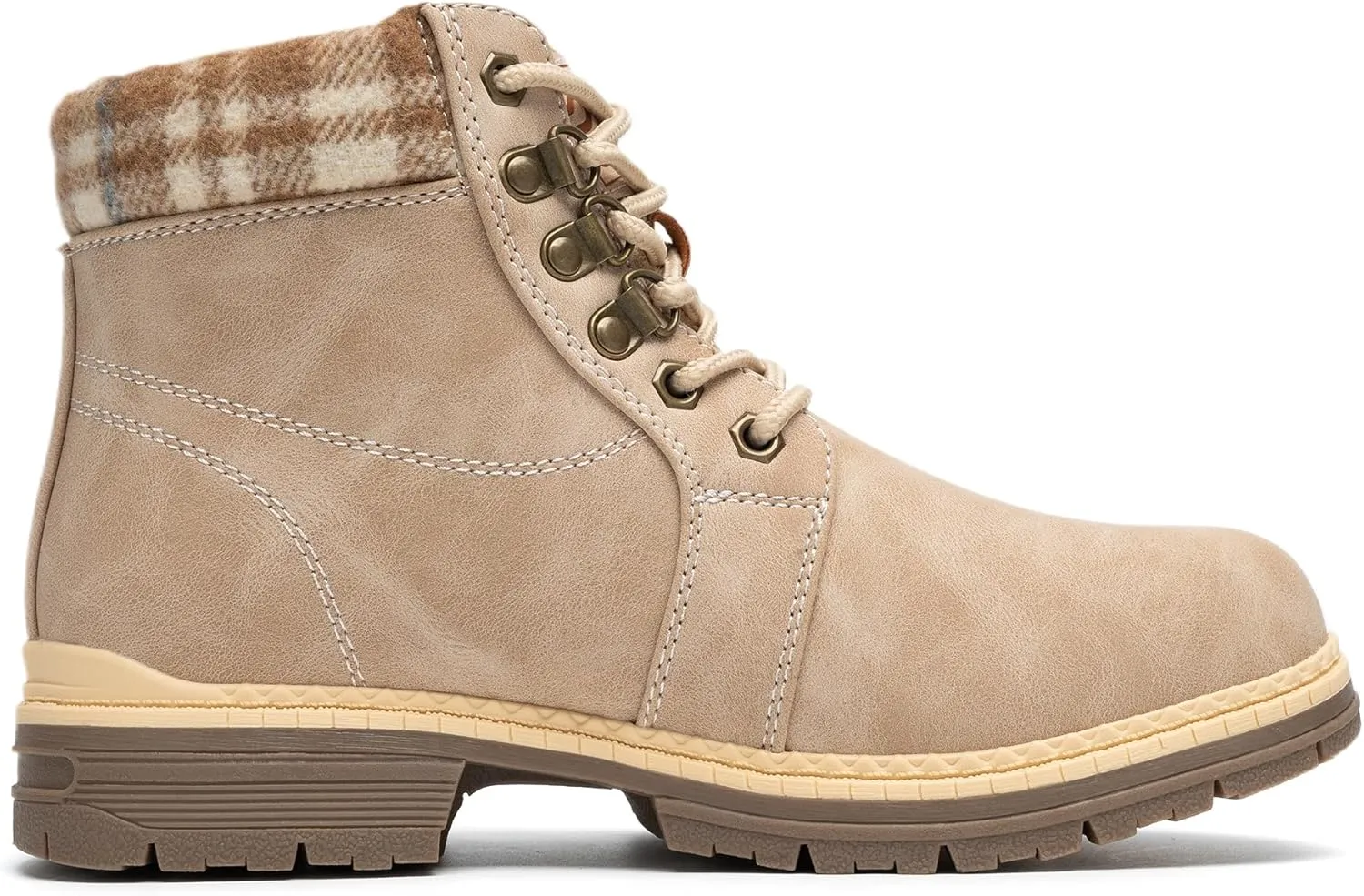 COTTIMO Snow Hiking Winter Boots for Women - Casual Brown Combat Work Boot - Non-slip Fur-Lined Ankle Boots - Fashion Boots Waterproof Leather Shoes