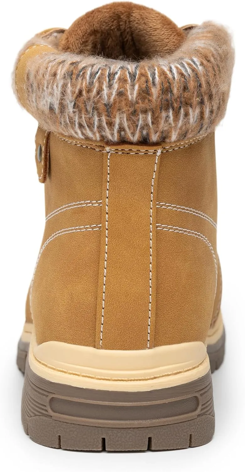 COTTIMO Snow Hiking Winter Boots for Women - Casual Brown Combat Work Boot - Non-slip Fur-Lined Ankle Boots - Fashion Boots Waterproof Leather Shoes