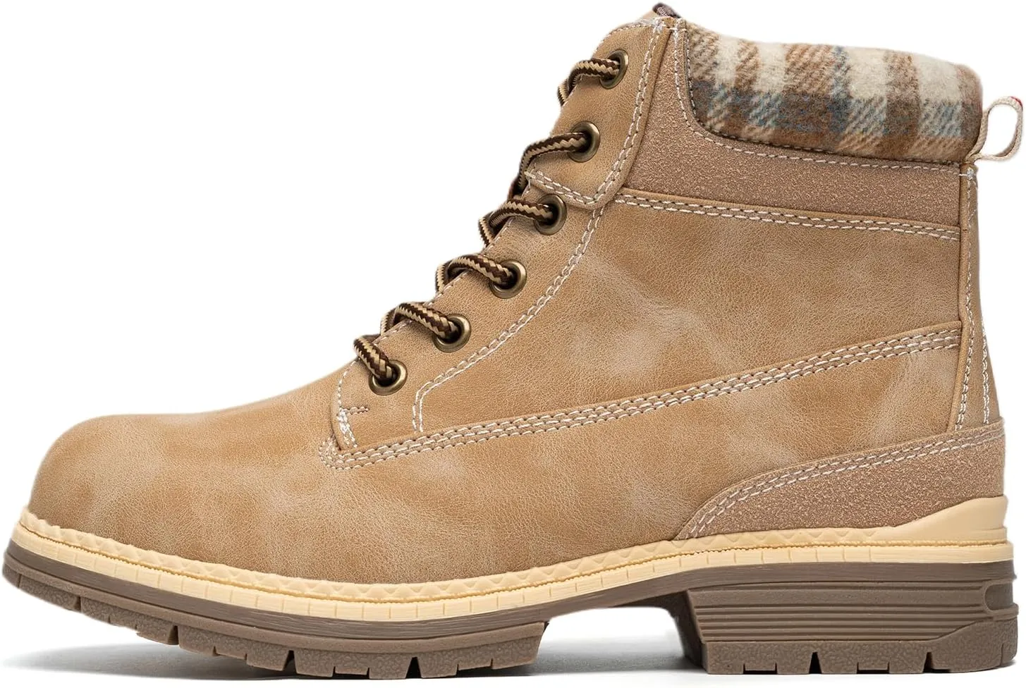 COTTIMO Snow Hiking Winter Boots for Women - Casual Brown Combat Work Boot - Non-slip Fur-Lined Ankle Boots - Fashion Boots Waterproof Leather Shoes