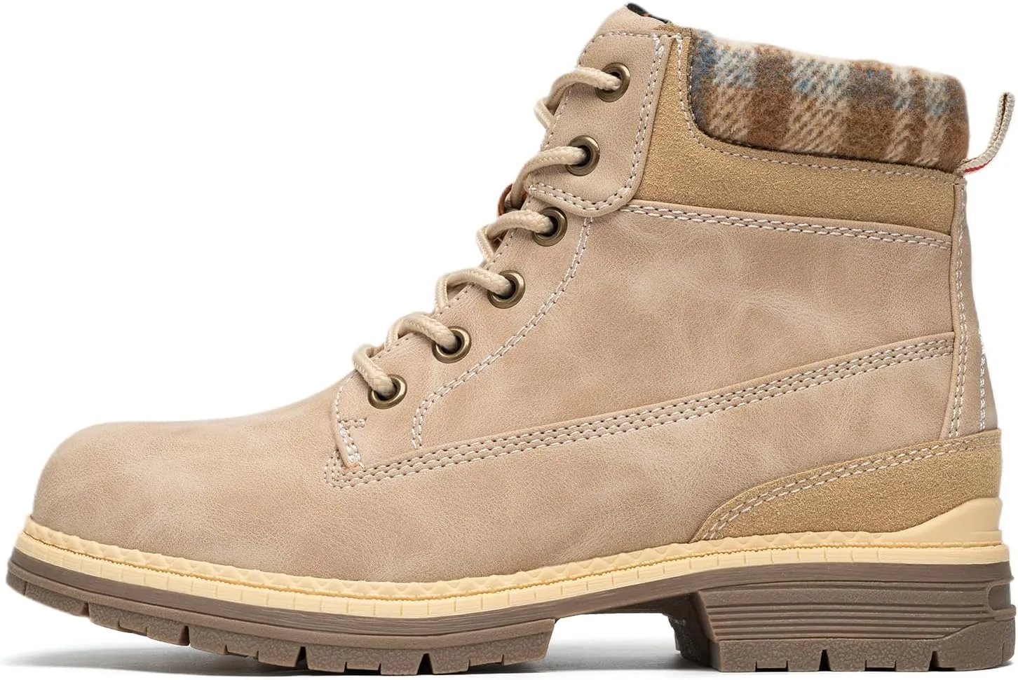 COTTIMO Snow Hiking Winter Boots for Women - Casual Brown Combat Work Boot - Non-slip Fur-Lined Ankle Boots - Fashion Boots Waterproof Leather Shoes