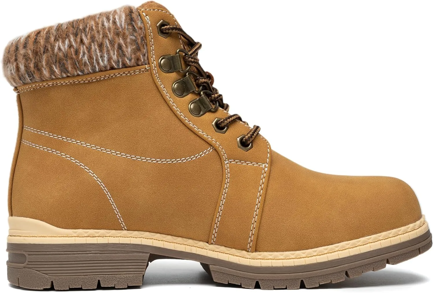 COTTIMO Snow Hiking Winter Boots for Women - Casual Brown Combat Work Boot - Non-slip Fur-Lined Ankle Boots - Fashion Boots Waterproof Leather Shoes