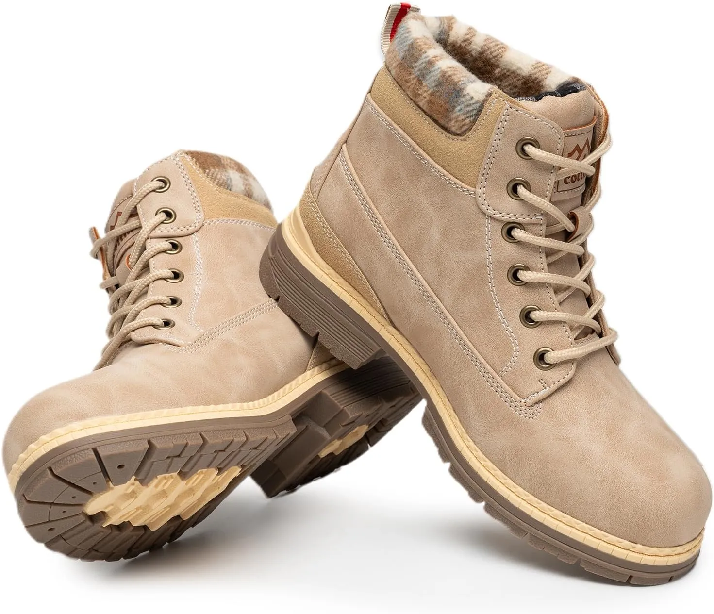 COTTIMO Snow Hiking Winter Boots for Women - Casual Brown Combat Work Boot - Non-slip Fur-Lined Ankle Boots - Fashion Boots Waterproof Leather Shoes
