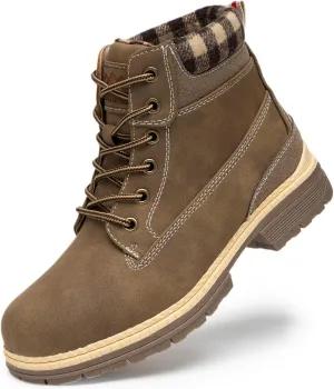 COTTIMO Snow Hiking Winter Boots for Women - Casual Brown Combat Work Boot - Non-slip Fur-Lined Ankle Boots - Fashion Boots Waterproof Leather Shoes