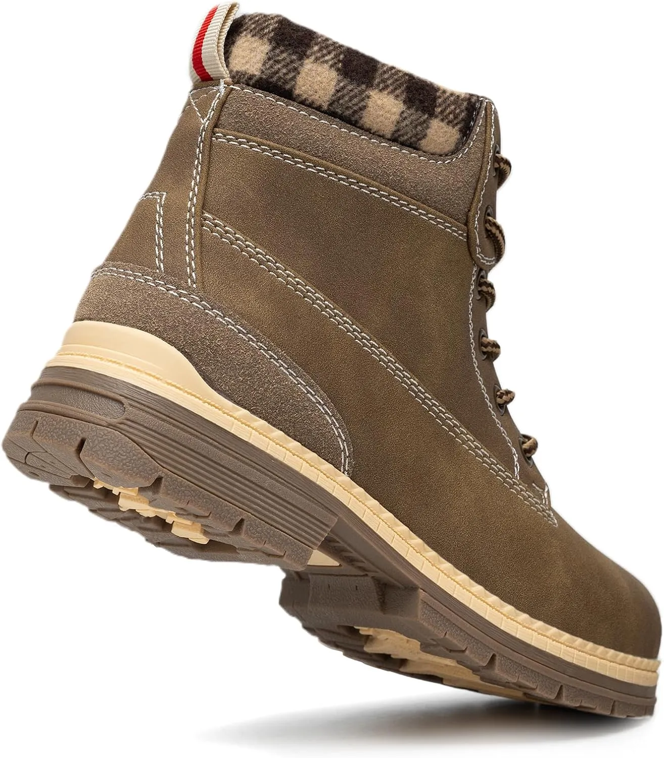 COTTIMO Snow Hiking Winter Boots for Women - Casual Brown Combat Work Boot - Non-slip Fur-Lined Ankle Boots - Fashion Boots Waterproof Leather Shoes