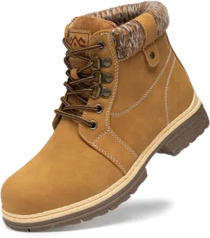 COTTIMO Snow Hiking Winter Boots for Women - Casual Brown Combat Work Boot - Non-slip Fur-Lined Ankle Boots - Fashion Boots Waterproof Leather Shoes