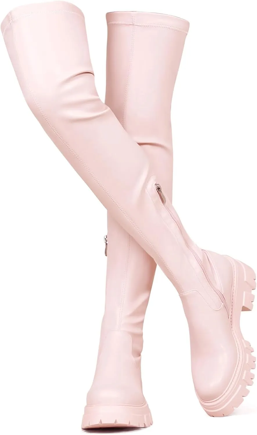 CouieCuies Black Thigh High Boots For Women Platform Over The Knee High Boots Lug Sole Comfortable Stretch Boots 6-11