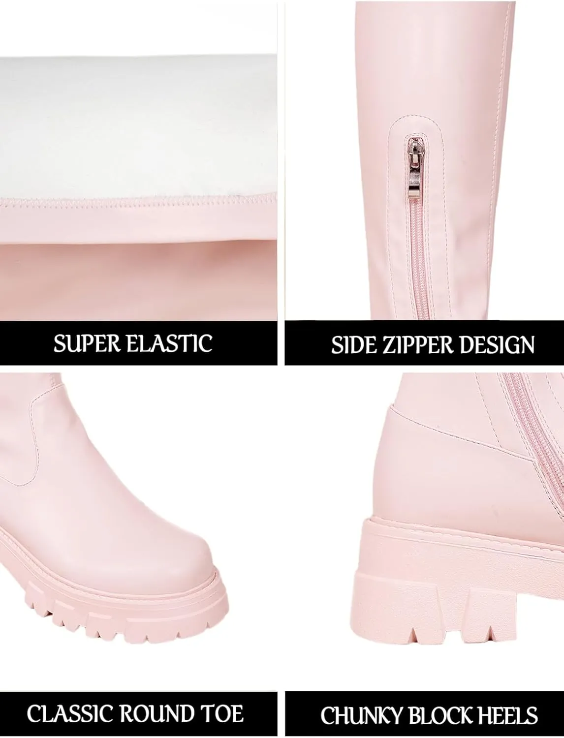 CouieCuies Black Thigh High Boots For Women Platform Over The Knee High Boots Lug Sole Comfortable Stretch Boots 6-11