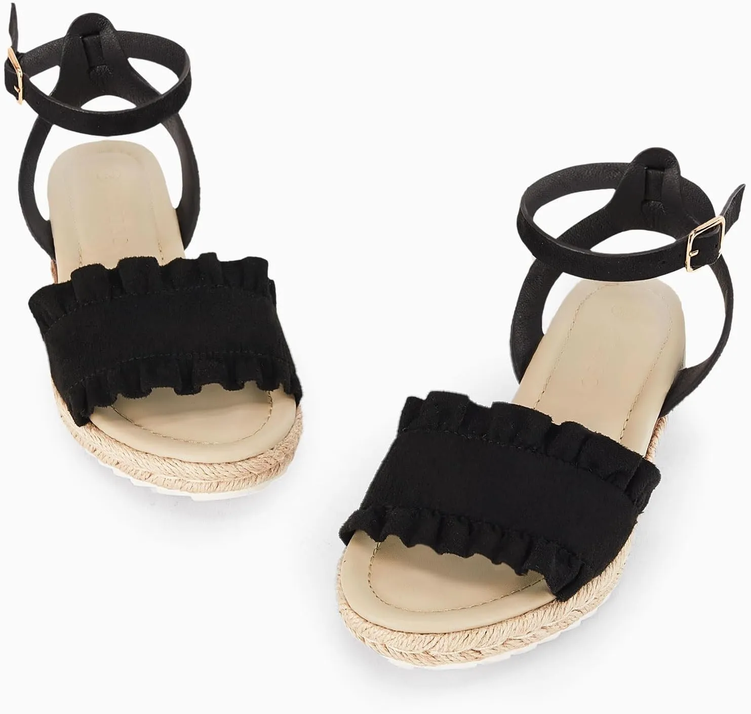 Coutgo Girls Espadrille Platform Sandals Ruffle Open Toe Ankle Buckle Strap Wedge Casual Summer Shoes for Kids Toddlers