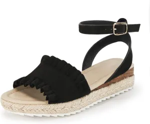 Coutgo Girls Espadrille Platform Sandals Ruffle Open Toe Ankle Buckle Strap Wedge Casual Summer Shoes for Kids Toddlers