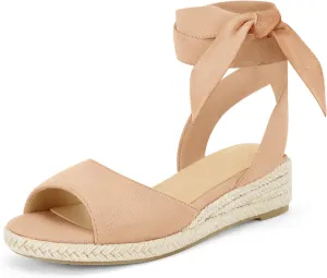 Coutgo Girls Wedge Sandals Espadrille Platform Open Toe Tie Lace Up Summer Dress Shoes Toddler Little Big Kid