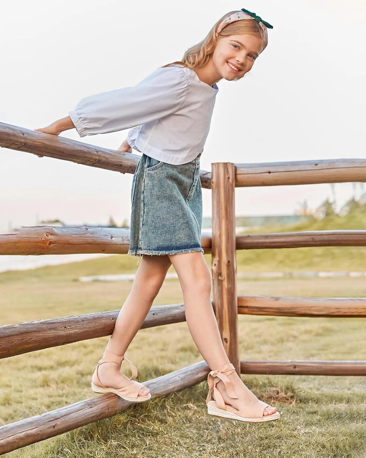 Coutgo Girls Wedge Sandals Espadrille Platform Open Toe Tie Lace Up Summer Dress Shoes Toddler Little Big Kid