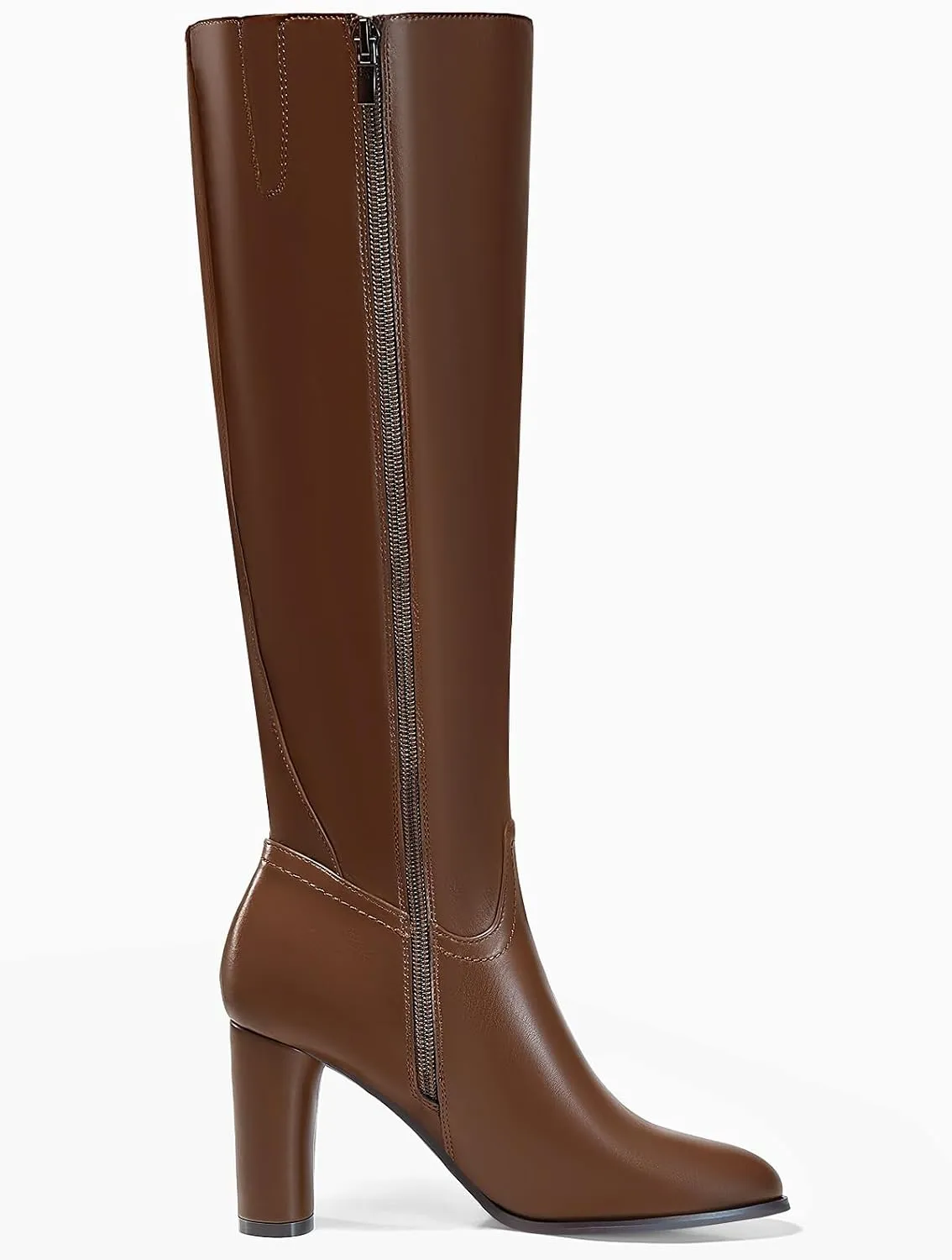 Coutgo Womens Knee High Boots Pointed Toe Chunky Heel Boot Side Zipper Winter Long Boots